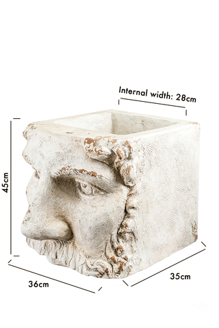 Dimension image of the Large Rustic Stone Effect Classical Face Planter