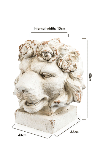 Dimension image of the Large Rustic Stone Effect Lion Head Planter 