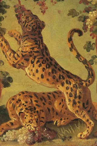 detail Image of the Framed Leopard Love Art Print faded vintage warm painting