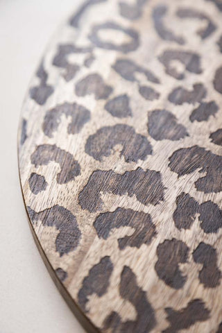 Close-up image of the Leopard Print Mango Wood Serving Board - Large