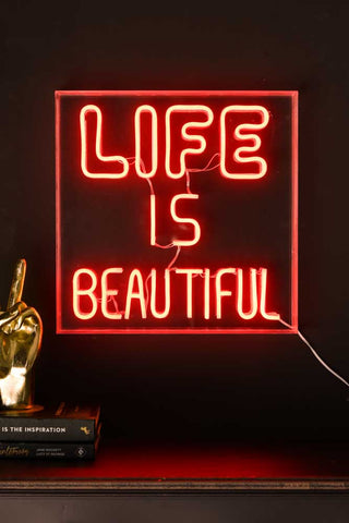 Lifestyle image of the Life Is Beautiful LED Neon Acrylic Light Box