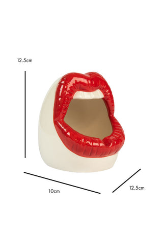 Image of the Red Lips Ashtray on a white background with dimensions