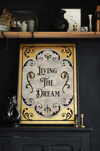 Lifestyle image of the Living The Dream Typography Mirror