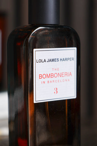 Close-up image of the label on the Lola James Harper Bomboneria Room Spray