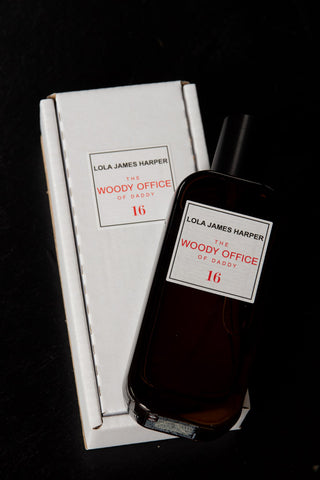 Image of the Lola James Harper Woody Office Room Spray with the box