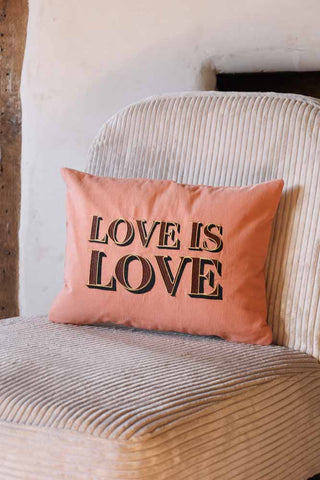 Image of the Love Is Love Embroidered Blush Pink Cushiom