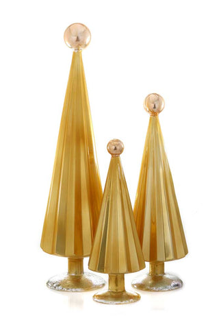 Image of the Luxury Set Of 3 Golden Yellow Pleated Christmas Trees on a white background