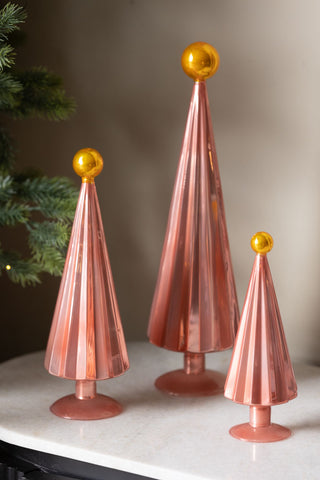 Image of the Luxury Set Of 3 Pink & Gold Pleated Christmas Trees