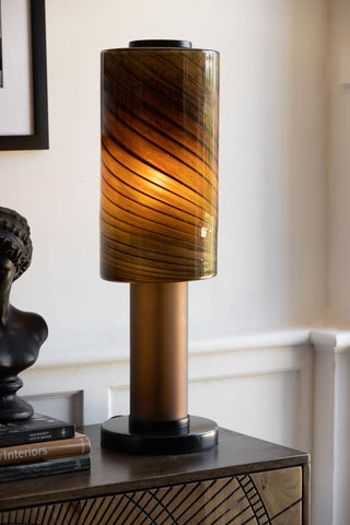 Lifestyle image of the Mahogany Brown Marble Table Lamp