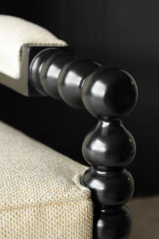 Close-up image of the Natural Linen & Black Bobbin Armchair