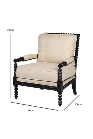 Dimension image of the Natural Linen & Black Bobbin Armchair