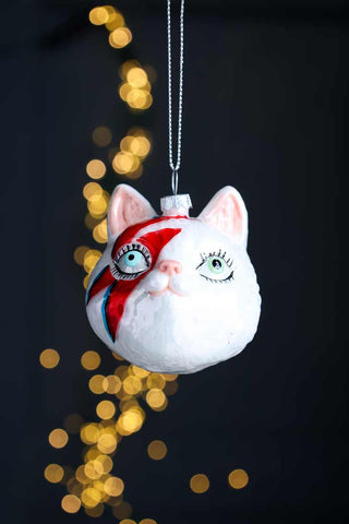 Image of the Meowie Bowie Christmas Tree Decoration hanging