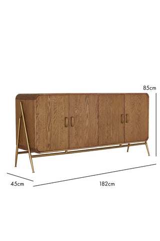Image of the Mid-Century Natural Oak Sideboard on a white background with dimensions