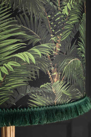 Close-up image of the pattern and fringe on the Mind The Gap Jardin Tropical Lamp Shade