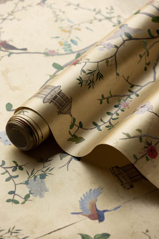 Image of the finish for the Rockett St George Modern Chinoiserie Antique Gold Wallpaper