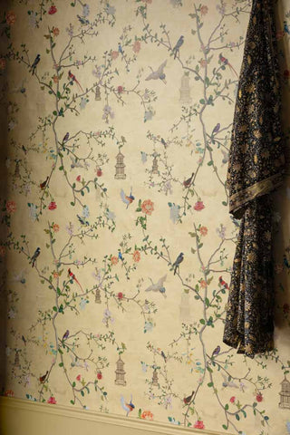 Detail image of the Rockett St George Modern Chinoiserie Antique Gold Wallpaper