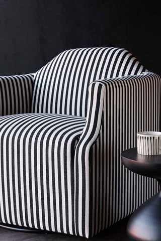 Close-up image of the Monochrome Striped Swivel Chair