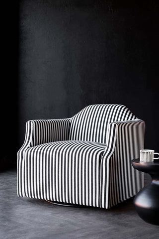 Lifestyle image of the Monochrome Striped Swivel Chair