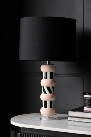 Lifestyle image of the Monochrome & Pink Stripe Table Lamp