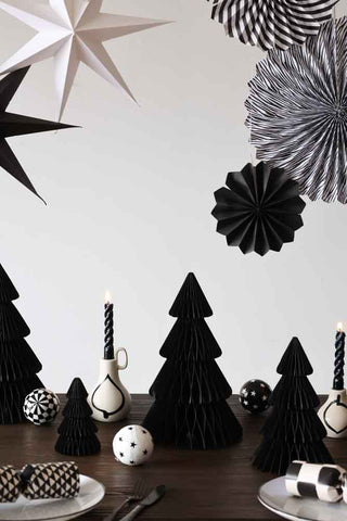 Image of the Set Of 3 Black Honeycomb Christmas Trees in a monochrome setting