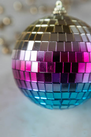 Close-up image of the Multi-coloured Disco Ball Christmas Decoration
