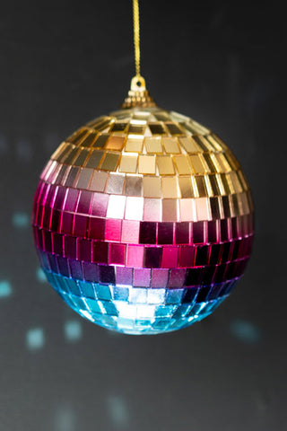 Lifestyle image of the Multi-coloured Disco Ball Christmas Decoration