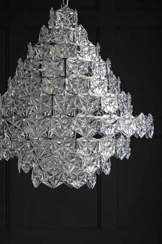 Close-up image of the Showstopping Multi-Layer Glass Chandelier