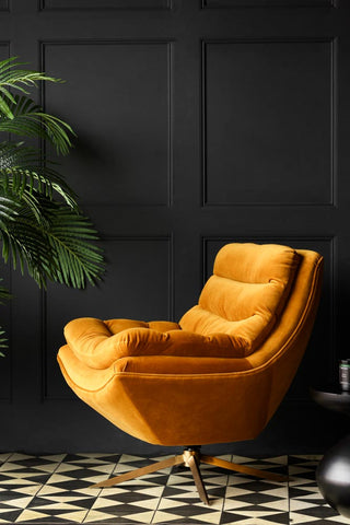 Image of the Mustard Velvet Swivel Chair