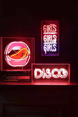 Image of the Mouth Neon Light Box with the girls and disco neon