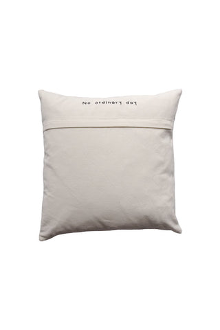 Image of the back of the No Ordinary Day Monochrome Cushion on a white background