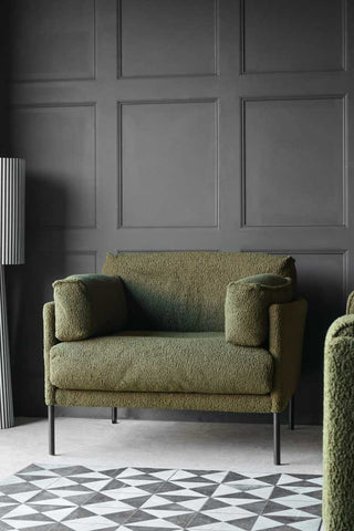 Lifestyle image of the Olive Chunky Boucle Armchair