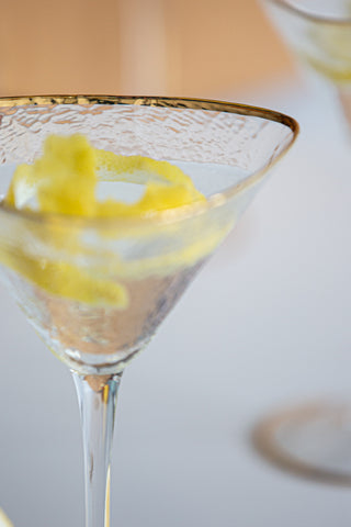 Close-up image of the Organic Cocktail Glass With Gold Rim