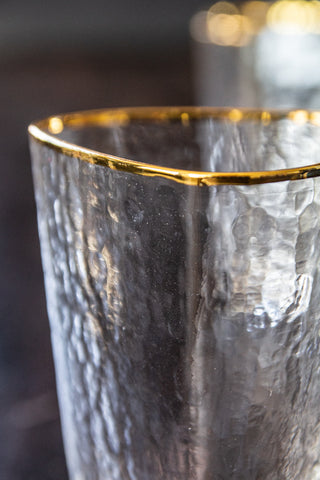 Close-up image of the rim on the Organic Highball Glass With Gold Rim
