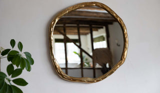 Landscape image of the Organic Round Gold Wall Mirror