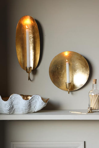 Image of the Round and Oval Gold Leaf Candlestick Holder Wall Sconce