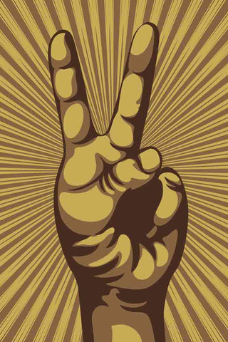 detail image of the Peace Sign Art Print yellow stripe peace hand graphic