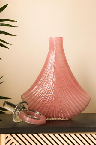 Image of the Pink Glass Art Deco Decanter with the stopper off