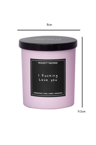 Image of the Rockett St George Pink I Fucking Love You Scented Candle with dimensions