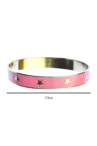 Image of the Pink Star Enamel Bangle on a white background with dimensions