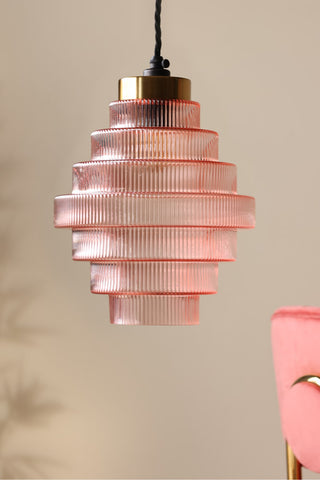 Lifestyle image of the Pink Tiered Glass Easyfit Ceiling Shade