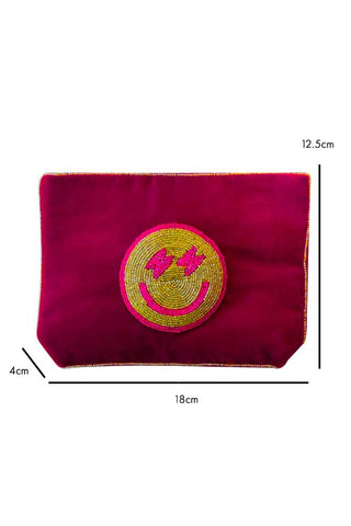 Image of the Pink Velvet Lightning Eyes Purse on a white background with dimensions