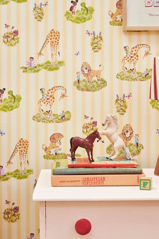 Detail image of the Poodle & Blonde Story Time Daisy Stripe Wallpaper