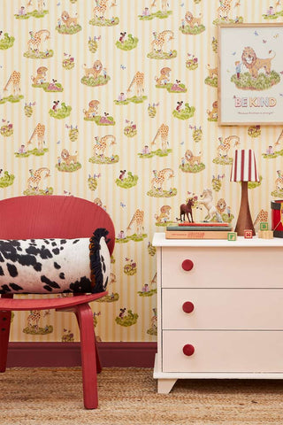 Lifestyle image of the Poodle & Blonde Story Time Daisy Stripe Wallpaper