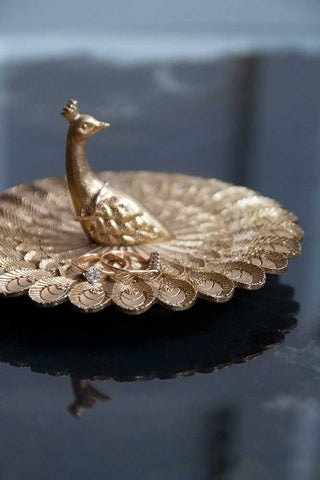 Lifestyle image of the Pretty Peacock Jewellery Dish & Ring Holder