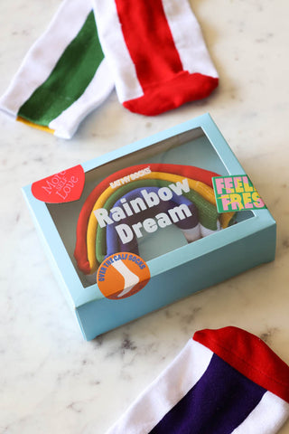 Lifestyle image of the Rainbow Dream Socks