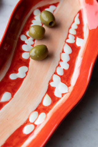 Close-up image of the Red Chilli Serving Plate