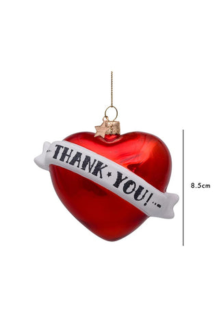 Dimension image of the Red Thank You Heart Christmas Tree Decoration