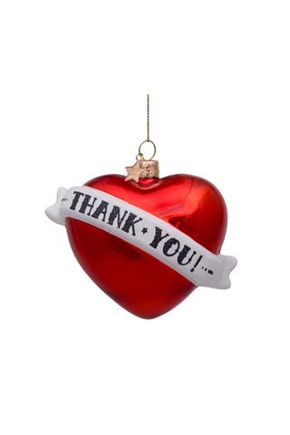 Image of the Red Thank You Heart Christmas Tree Decoration on a white background
