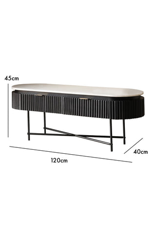 Dimension image of the Reeded Black Wood & Marble Low Console Table / TV Unit