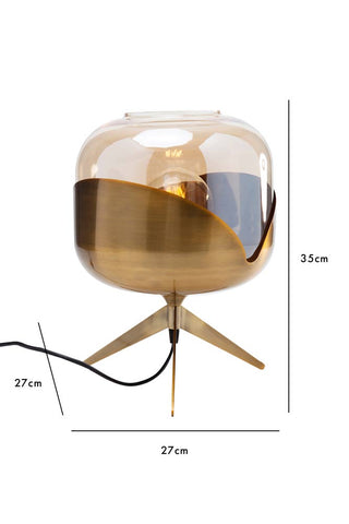 Dimension image of the Retro Golden Glass Tripod Table Lamp